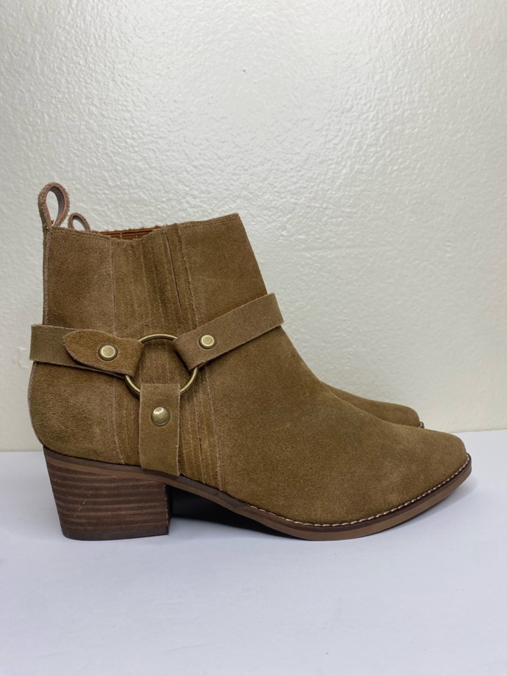 Steve Madden Suede Harness Ankle Bootie in Tan